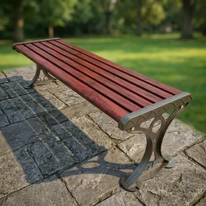 Backless Wooden Garden <b>Bench</b> with Cast Iron <b>Legs</b> Heavy Duty Outdoor Seating for Park Patio Lawn and Public Spaces - Product Image 6