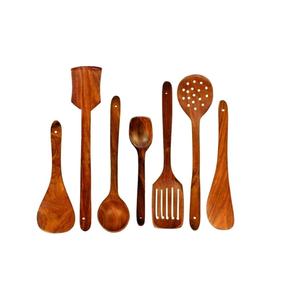 Ensemble de cuillères de cuisine en bois faites à la main avec spatule, louche et cuillère de service pour la cuisine - Product Image 1