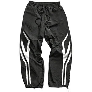Pantalon de jogging décontracté pour homme, noir à rayures, léger, respirant, en polyester et coton, coupe ample, taille mi-haute, idéal pour l'été - Product Image 1