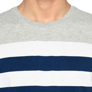 Camiseta de Manga Corta para Hombre, Cuello Redondo, Diseño a Rayas y Bloques de Color, Corte Regular, Tejido de Algodón, Verde, Azul Marino, Blanco - Product Image 6