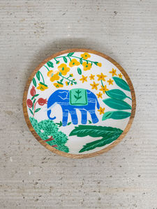 Handmade Eco-Friendly Wooden Bowl with Blue <b>Elephant</b> Floral Design Color Enamel Modern Dishwasher Safe for Food Serving <b>Gifting</b> - Product Image 1