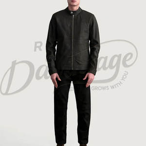 Veste en cuir gris anthracite pour homme, en véritable peau de mouton, coupe ajustée, automne-hiver, style décontracté, moto, café racer, col à boutons-pression - Product Image 3