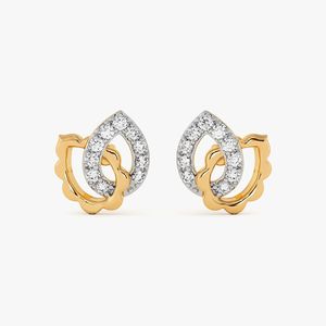 Boucles d'oreilles clous en or jaune avec diamant de laboratoire et feuille entrelacée en halo - Product Image 1