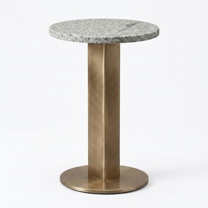 Table d'appoint ronde minimaliste en marbre à plusieurs niveaux avec pied en laiton et base en bois pour la décoration de la maison et du salon - Product Image 2