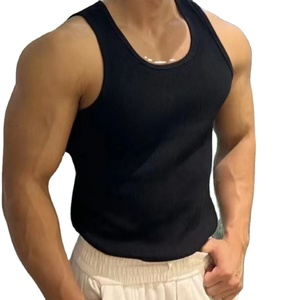 Débardeurs de sport pour hommes de haute qualité, col en V, séchage rapide, respirants, décontractés, côtelés, 100% coton tricoté, couleur unie personnalisable - Product Image 1