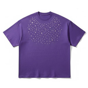 เสื้อยืดประดับเพชรแบบกำหนดเองสำหรับผู้ชาย ผ้าฝ้าย 100% ทรงโอเวอร์ไซส์ ไซส์พลัส คุณภาพสูง ระบายอากาศได้ดี เป็นมิตรกับสิ่งแวดล้อม - Product Image 1