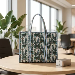 Large <b>Boho</b> Quilted Cotton Shoulder Tote <b>Bag</b> with Hand Block Print Floral Pattern-Reusable Beach & Winter Shopping <b>Bag</b> - Product Image 5