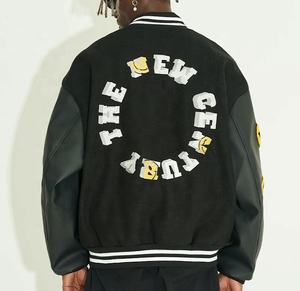 High Street Style hommes Softshell Varsity veste col montant goutte épaule Chenille brodé Logo vêtements d'hiver en cuir - Product Image 3