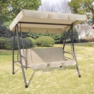 Banc de balançoire convertible d'extérieur en sable blanc avec baldaquin Balançoires de patio élégantes - Product Image 1