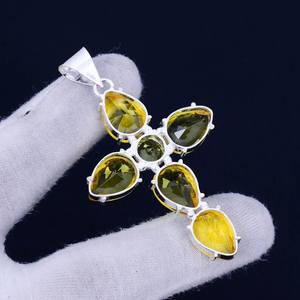 Pendentif croix en pierre de citrine, argent sterling 925, bijoux bohèmes faits à la main, collier en pierre naturelle, vente en gros - Product Image 2