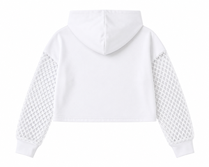SALSTAR Sweat-shirt court à capuche pour femme, blanc, à manches lanternes en maille, décontracté, d'été, respirant, tricoté - Product Image 4