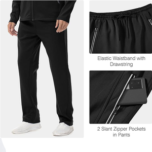 <b>Men</b> Solid Black Tracksuit Full Zip Long Sleeve Sporty Fit Quick Dry Polyester Autumn Wear - Product Image 3