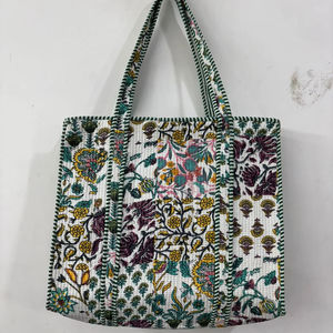 Bolsa de Mano de Algodón Puro Hecha a Mano con Estampado - Bolsa de Compras Reutilizable Ecológica con Bolsillos Interiores/Exteriores y Diseño Floral para Mujer - Product Image 1