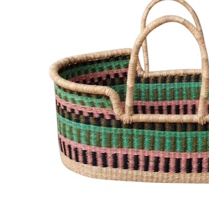 Bulk order rose and mint patterned weave handle high wall seagrass <b>changing</b> <b>basket</b> combined with rattan <b>changing</b> kid <b>basket</b> - Product Image 3