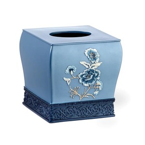 Distributeur de mouchoirs en papier de luxe à motifs botaniques pour salle de bain principale – Boîte à mouchoirs décorative haut de gamme en résine bleue - Product Image 2