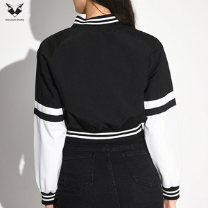 Customized Made New Arrival Women Varsity <b>Jacket</b> Black <b>White</b> Letter A Embroidered Front Full Sleeve Turn-Down Collar Autumn - Product Image 2