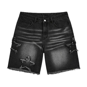 Men's Black Ripped Denim Shorts Mid Waist Straight Leg Distressed Polyester/Cotton Waterproof Eco-Friendly Quick Dry Casual - Product Image 6