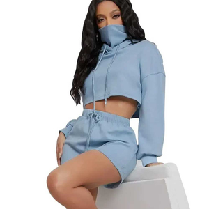 Conjunto de 2 Piezas de Sudadera con Capucha y Pantalones Cortos para Mujer, Conjuntos Combinados de Algodón, Conjunto Deportivo para Mujer al Precio Más Bajo, Transpirable, con Precio Económico, OEM - Product Image 1