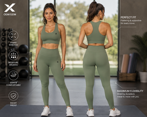 Ensemble de yoga 2 pièces pour femme, dos en Y, col rond, taille haute, longueur intégrale, sans couture, couleur unie, respirant, tenue d'entraînement OEM - Product Image 3