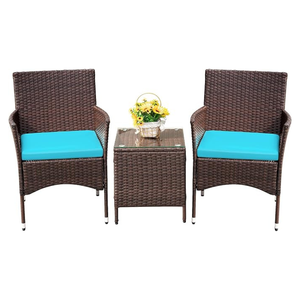 Ensemble de mobilier d'extérieur en rotin tressé 3 pièces pour terrasse et porche, comprenant des chaises de bistrot et une table basse - Product Image 2