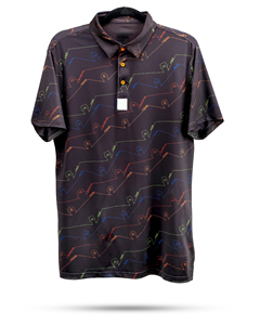 Chemise de golf pour homme à motif pois noirs, manches courtes, respirante, en tissu tricoté, infroissable, en polyester, coupe classique, avec poche - Product Image 3