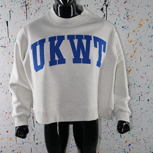 UKWT ASH GREY <b>Mock</b> <b>Neck</b> Sweatshirt 100% BLUE Applique Embroidery wide <b>neck</b> Sweatshirt Finer Threads - Product Image 1