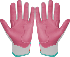 Premium Quality Leather Batting White Pink Padded <b>Hook</b> Loop Closure Durable Anti-Slip Unisex Adult Training Baseball Gloves - Product Image 2