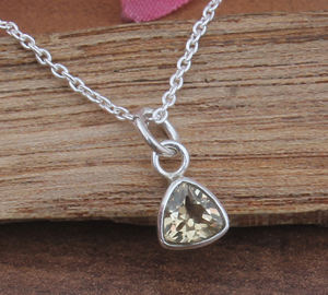 Vintage Dainty 925 Sterling Silver Citrine Triangle Necklace Minimalist Honey Yellow <b>Crystal</b> <b>Pendant</b> Platinum Plated Link Chain - Product Image 1