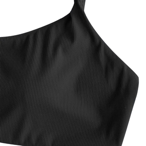 Women's <b>Black</b> <b>Bandeau</b> Two <b>Bikini</b> Set Square Neck <b>Top</b> High Waist Bottoms Front Swimwear Solid Color Breathable Stretch Fabric - Product Image 5