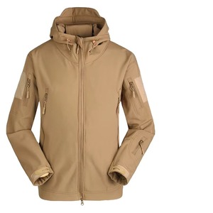 Veste softshell à capuche pour homme, multi-poches, doublure polaire, coupe-vent, respirante, manteau d'extérieur, kaki, coyote, sable, personnalisable OEM - Product Image 1