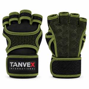 TANVEX INTERNATIONAL <b>Half</b> Finger Gym Gloves Mesh Breathable Non <b>Slip</b> Stretch Adjustable Wrist Strap Weight Lifting Fitness PU - Product Image 2