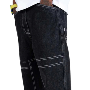 Jeans amples pour hommes en 100 % coton de haute qualité, personnalisés OEM, coupe droite vintage, imprimé animalier floral, effet délavé boue sale - Product Image 6