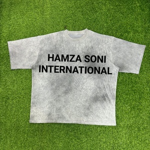 T-shirt pour homme à col rond et manches courtes, tie-dye, coupe ample, 100% coton, tricoté, couleur unie gris, personnalisé - Product Image 3