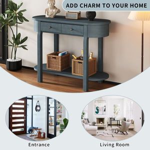 Elegant Retro Navy <b>Console</b> <b>Table</b> with Curved Design and Smooth Glaze for Entryways Living Rooms and Hallways - Product Image 2