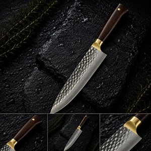 Ensemble de couteaux de chef japonais forgés à la main, lame en acier Damas, manche en bois, finition satinée, 8-9,9 pouces, pour droitiers, usage en cuisine - Product Image 6