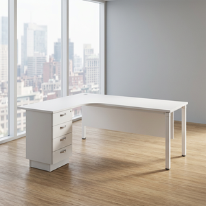 Mesa de Conferencia Extensible en Forma de L con Pedestal 4D, Laminado de Melamina, Diseño Moderno, Uso Comercial, Muebles de Oficina para el Hogar - Product Image 1