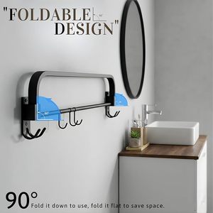 Porte-serviettes mural noir à 1 barre, support fixe pour serviettes de salle de bain, design minimaliste, en acier inoxydable - Product Image 3