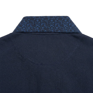 High Quality Men's Navy <b>Blue</b> Contrast Collar <b>Polo</b> <b>Shirt</b> Floral Patterned Collar Breathable Cotton Golf <b>Polo</b> T-<b>Shirt</b> - Product Image 4