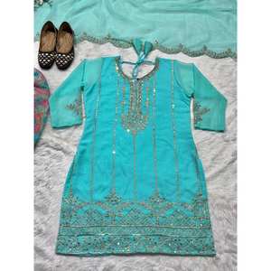 Conjunto de Fiesta para Mujer de Diseñador, Top Elegante, Dhoti, Salwar, Dupatta - Product Image 4