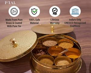 Round Brass <b>Spice</b> <b>Storage</b> Box with 7 Compartments and Lid for Kitchen Use - Product Image 5