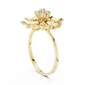 Anillo minimalista de oro amarillo macizo de 14k con forma de flor para mujer, con diamantes de corte brillante redondo y piedras cultivadas en laboratorio, para uso diario. - Product Image 4
