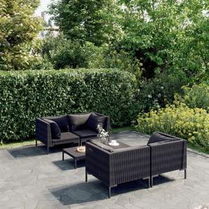 Ensemble de salon de patio 5 pièces en poly rotin gris foncé avec coussins pour le jardin - Product Image 1