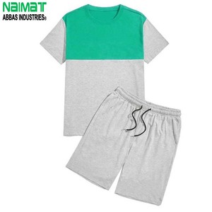 NAIMAT เสื้อยืดออกกำลังกายผู้ชายแบบถักสีตัดต่อสีเทาเหลืองคอกลมแขนสั้นเสื้อเชิ้ตแขนสั้นกางเกงขาสั้นมีเชือกผูกระบายอากาศได้ดีสำหรับฤดูร้อน - Product Image 5