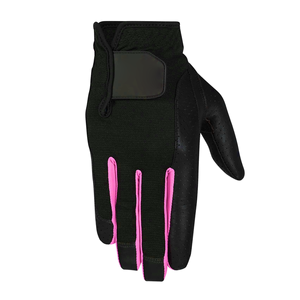 Gants de golf roses chics pour femmes, paume en cuir noir souple, dos en tricot aéré, doigts flexibles, fermeture sécurisée, fabriqués sur commande - Product Image 1