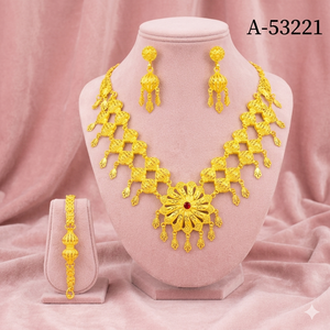 MOLL JEWELLERS Classic Traditional 24K Gold & Silver Plated Zircon Jewelry Set Necklace Earrings <b>for</b> Women Wedding Wear A-53226 - Product Image 4