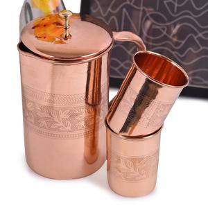 Jarra y vaso de cobre. Juego de jarra y vaso de cobre artesanal de primera calidad. 100% cobre puro. Beneficios ayurvédicos ideales para la salud. Decoración para el hogar. - Product Image 5