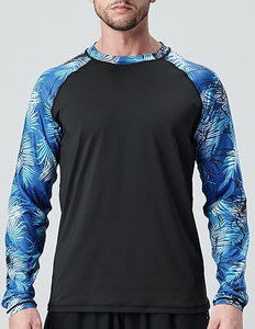 เสื้อว่ายน้ำแขนยาวป้องกันแสงแดดสำหรับผู้ชาย แพ็ค 2 ตัว UPF 50+ ทรงหลวม แรชการ์ด บีเจเจ โนกิ เอ็มเอ็มเอ เสื้อคอมเพรสชั่น ชุดว่ายน้ำ - Product Image 4