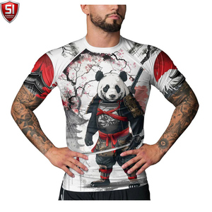 Unisex Panda Samurai Print <b>Compression</b> Shirt Crew Neck <b>Short</b> Sleeve Breathable Digital Printed Sports Bodysuit - Product Image 5