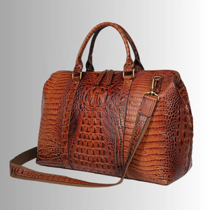 Bolsa de Viaje de Fin de Semana de Alta Calidad, Estilo Vintage, con Logotipo Personalizado, Patrón de Cocodrilo de Lujo, Bolsa de Cuero Genuino de Vaca - Product Image 5