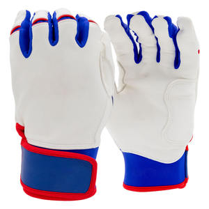 Baseball Batting Gloves White Blue Red Leather Breathable <b>Grip</b> <b>Control</b> Adjustable Wrist Sports OEM Bulk Manufacturer - Product Image 1